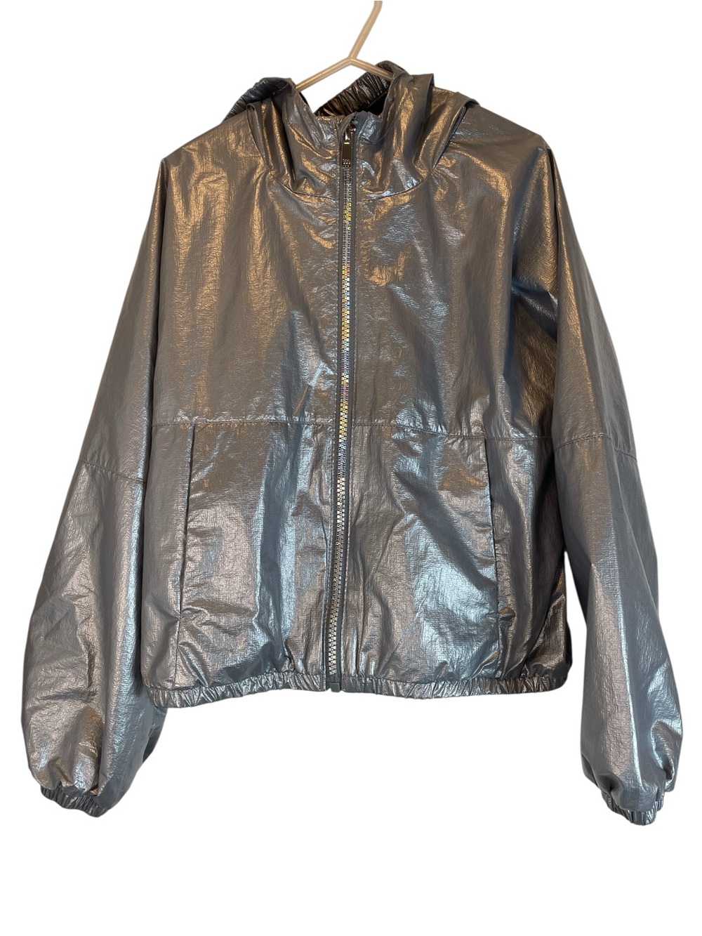 All in Motion Kids Metallic Silver Hooded Windbreaker Jacket size S(6/7)